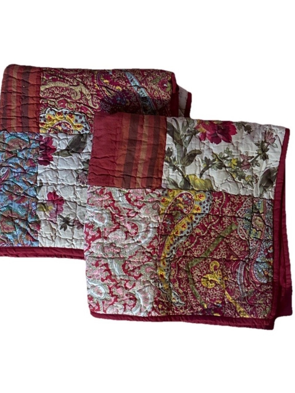 Pottery Barn Georgia Patchwork Rust Red Euro Sham Pillow Cover Set of Two 26”x26 - Picture 2 of 7